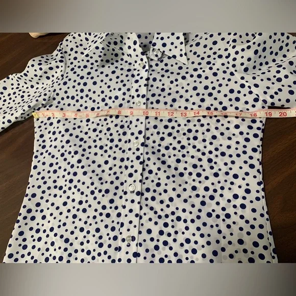 Lady Manhattan White Button Down with Blue Polka Dots - SZ 12 - Picture 3 of 5